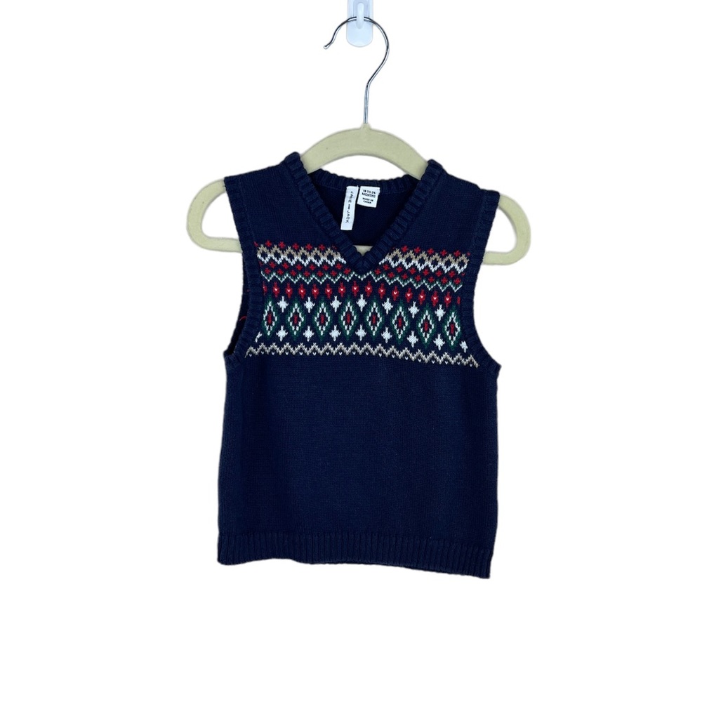 Janie and Jack Navy Blue Sweater vest Christmas print Size 18-24 months